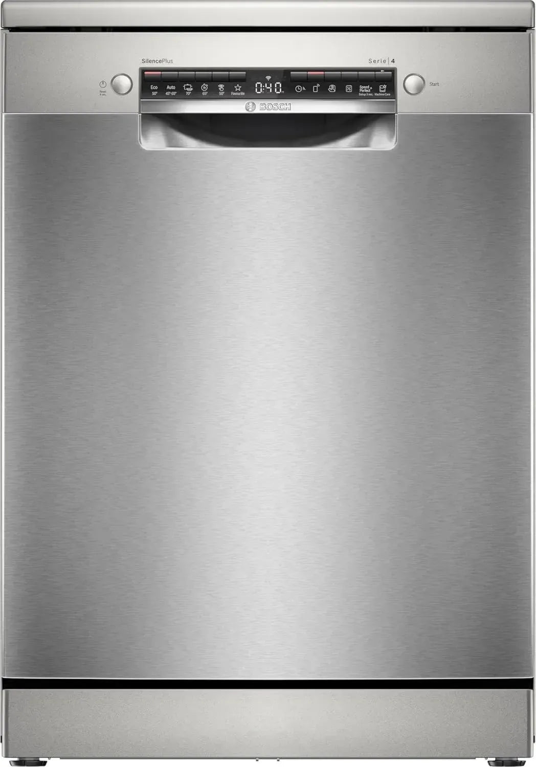Bosch Geschirrspüler Serie 4, 60cm Freistehend, Besteckschublade, Rackmatic, AutoTüröffnung, Intensivreinigung, Anti-Fingerprint, Edelstahl, AquaStop
