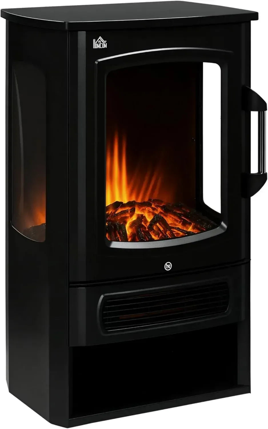 HOMCOM Elektrischer Kamin mit LED-Flammeneffekt, 1000/2000W, Panorama-Sicht, Heizlüfter, 2 Heizstufen