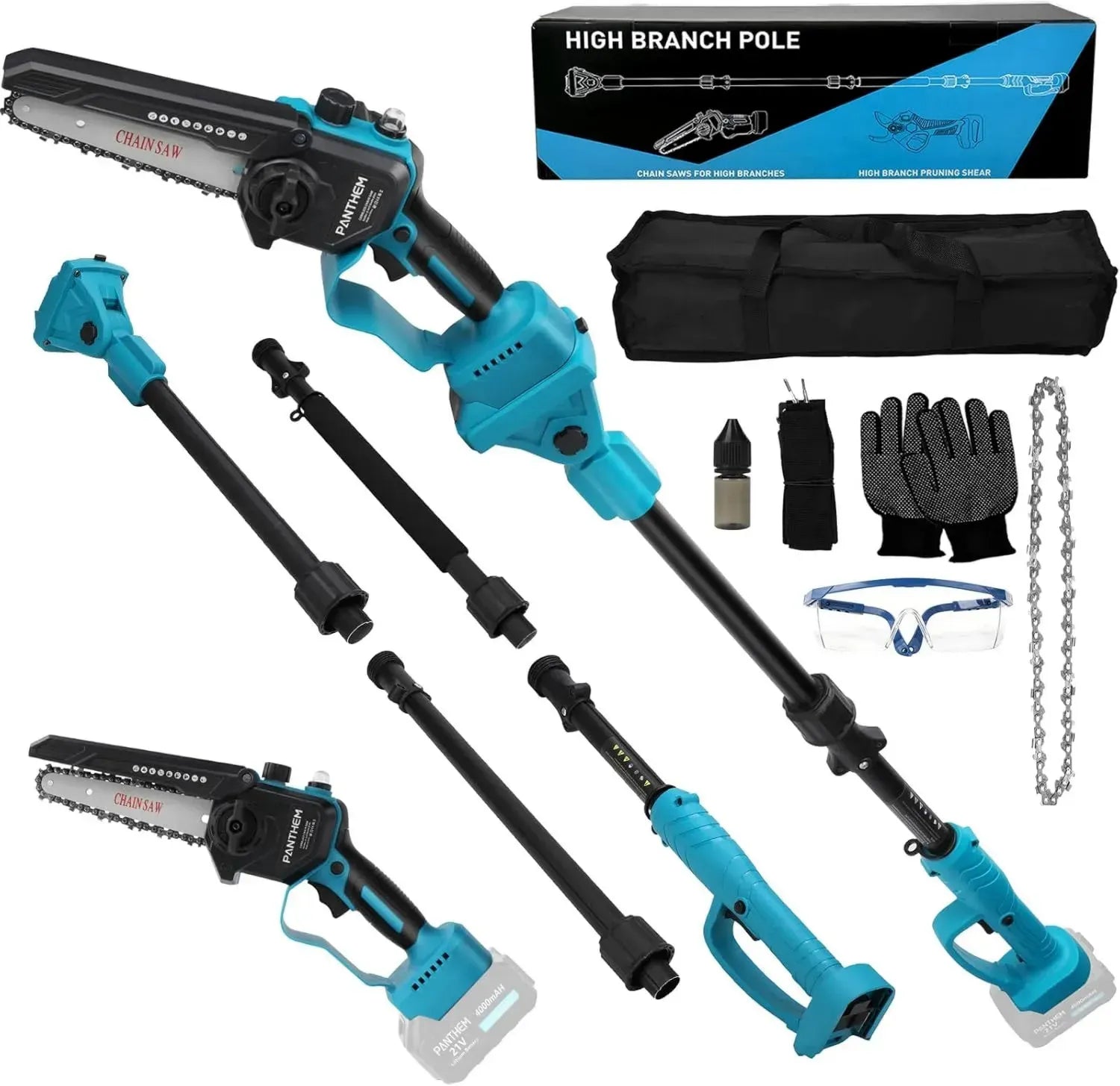 Profi-Astsäge mit Teleskopstiel, kompatibel mit Makita 18V, 2-in-1 Akku- und Elektroantrieb, Arbeitshöhe bis 4,6m