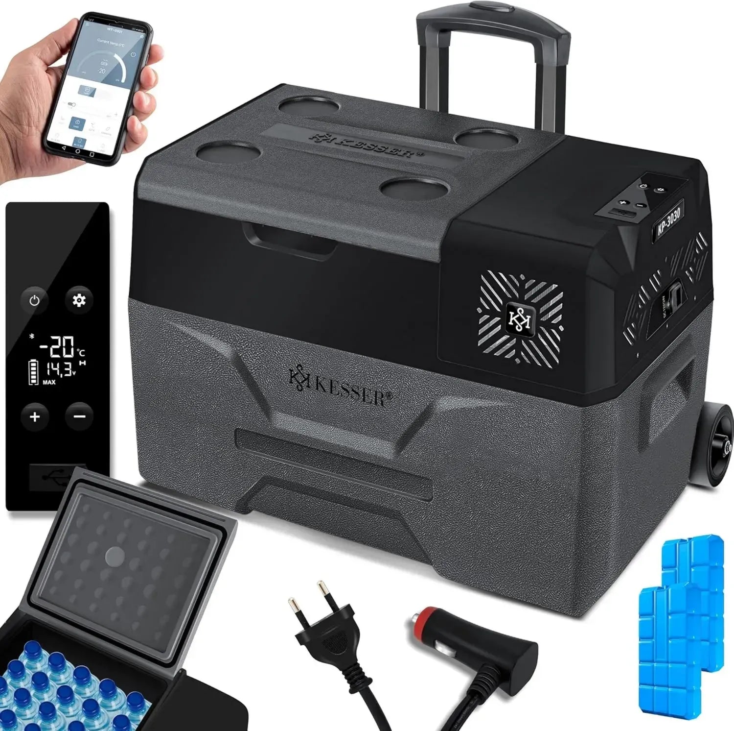 KESSER® Elektrische 30L Kompressor-Kühlbox mit APP-Steuerung und USB, Tragbar -20°C