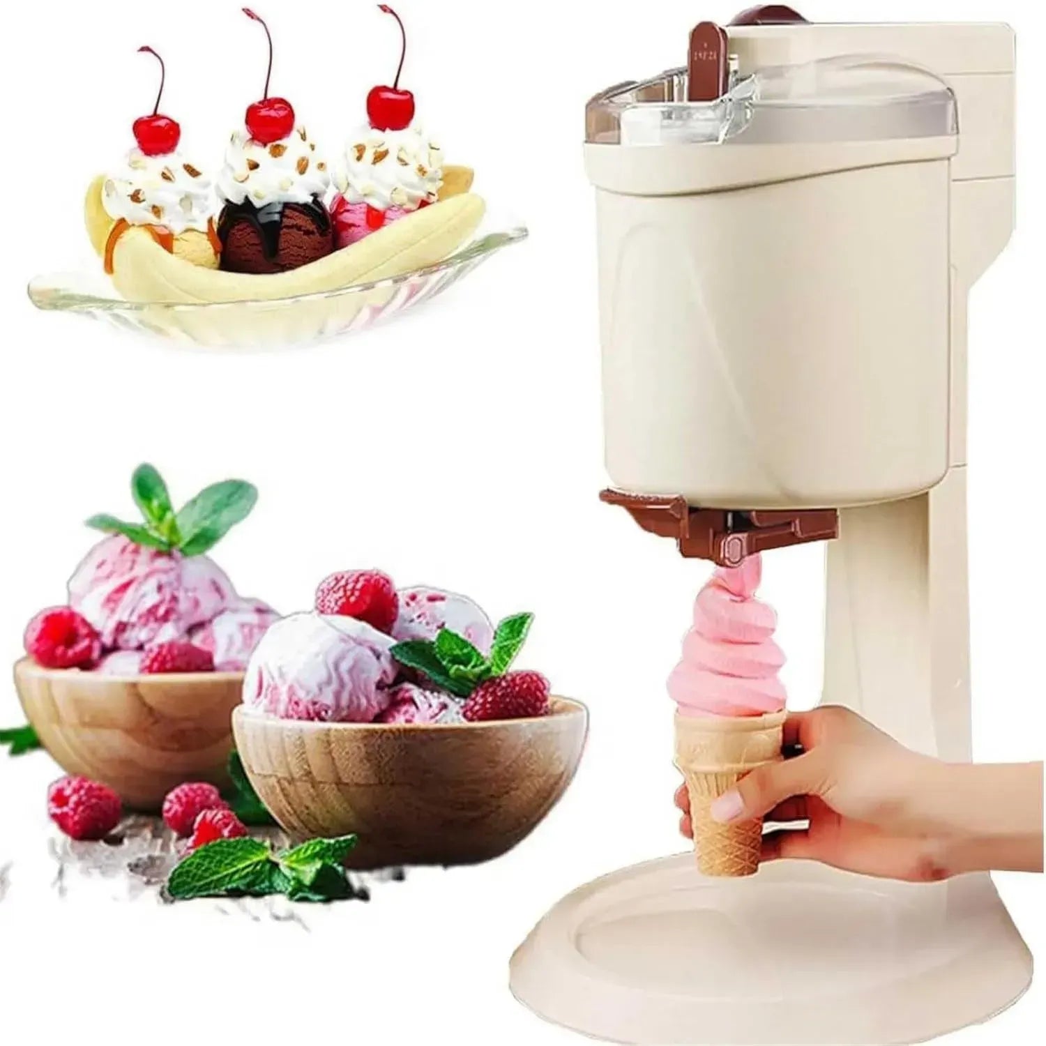 Eismaschine mit Kompressor, 1L Kapazität für Sorbet und Joghurt, automatischer Betrieb, Weiß