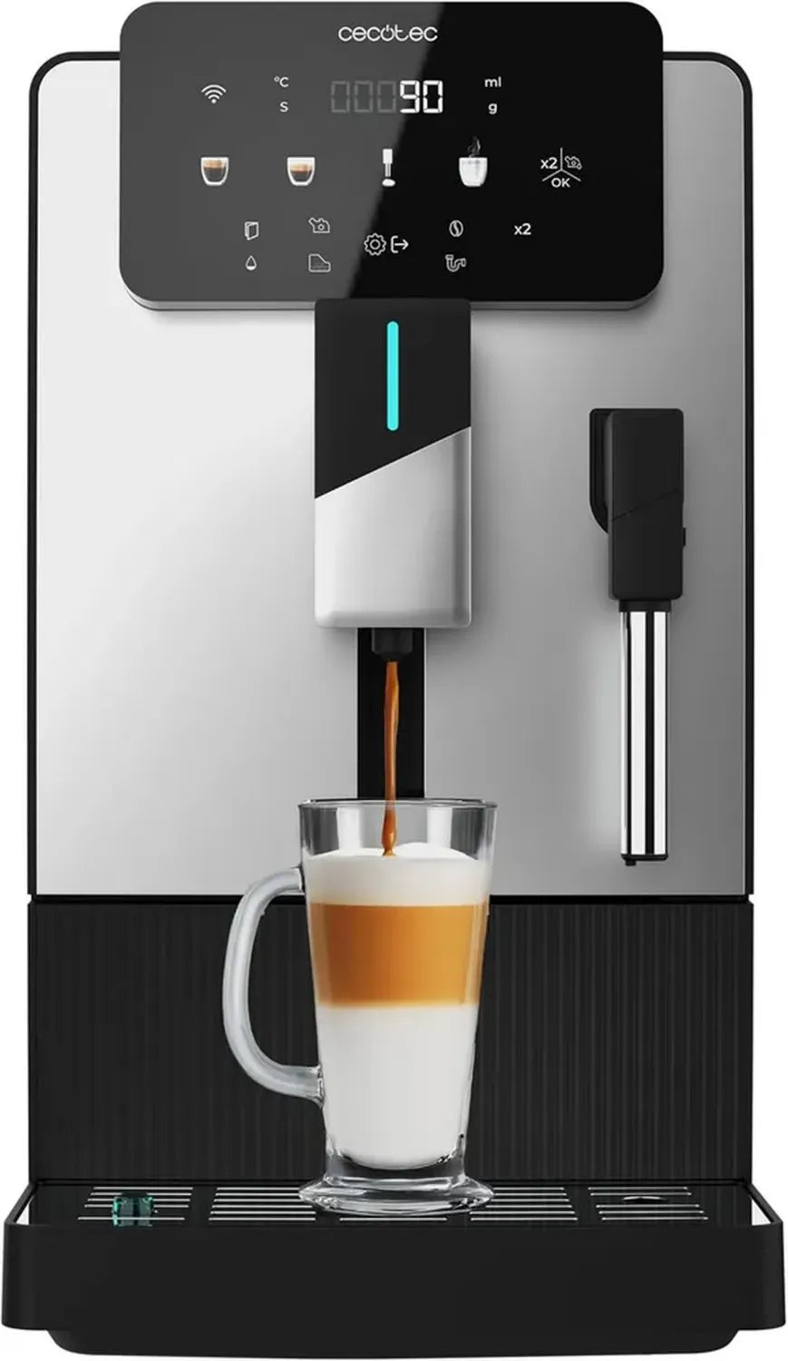 Cecotec Kaffeevollautomat mit Milchaufschäumer, 19 Bar Druck, Thermoblock-Technologie, Kegelmahlwerk, 5 Mahlgrade, 1,1L Wassertank, Automatische Reinigung