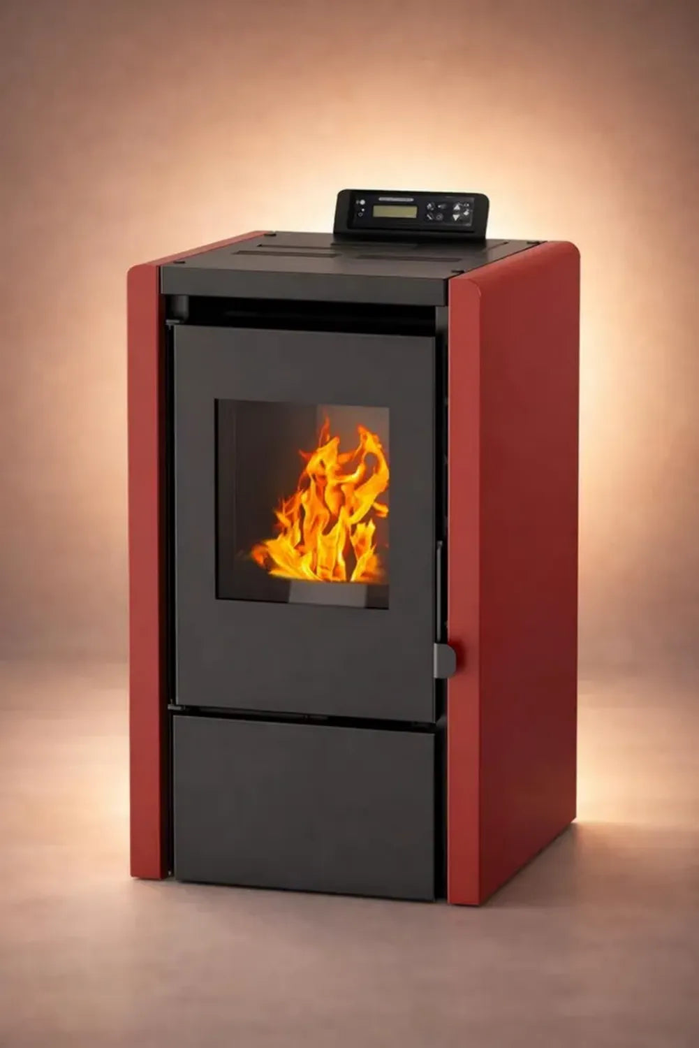 NEMAXX® Pelletofen 5,3 kW mit WiFi und ECO-Modus, Display & Fernbedienung, Überhitzungsschutz, Rot