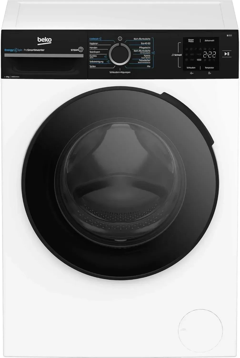 Beko Waschmaschine 8 kg, EnergySpin, 1400 U/min, SteamCure, AquaWave, Allergikerfreundlich, Weiß