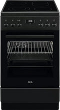 AEG Elektroherd mit Glaskeramikkochfeld, 50 cm, Energieklasse A, Teleskopauszüge, Bräterzone, Mehrkreiszone, Versenkbare Knöpfe, Grill, Uhr-Display, Mattschwarz