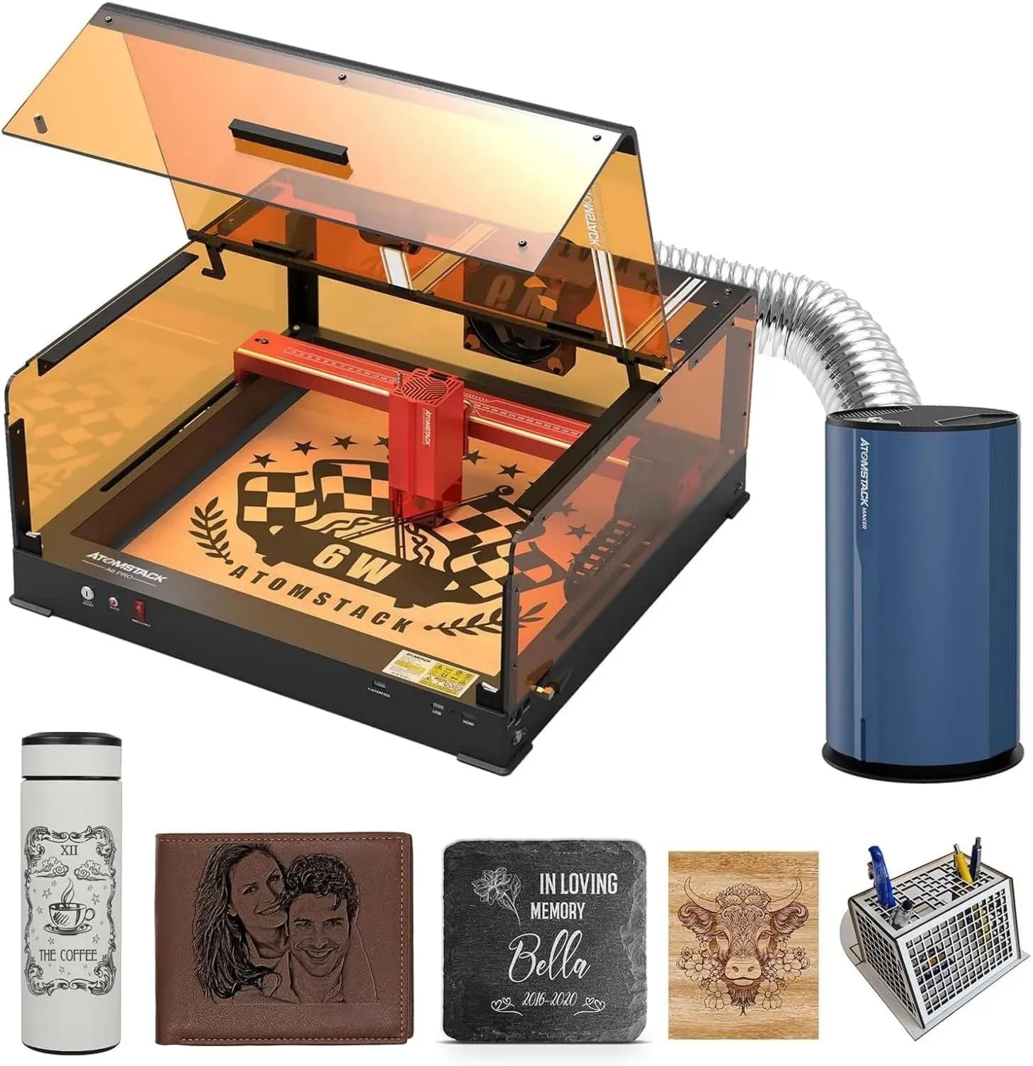ATOMSTACK A6 Pro Laserschneider mit Gehäuse und Luftfilter, 40W Graviermaschine für Holz, Acryl, Leder, Stein und Metall