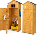 RELAX4LIFE Gartenschrank aus Holz, wetterfest, 75x50x180,5 cm, mit Satteldach, Haken, Regalen und Klapptisch, ideal für den Außenbereich