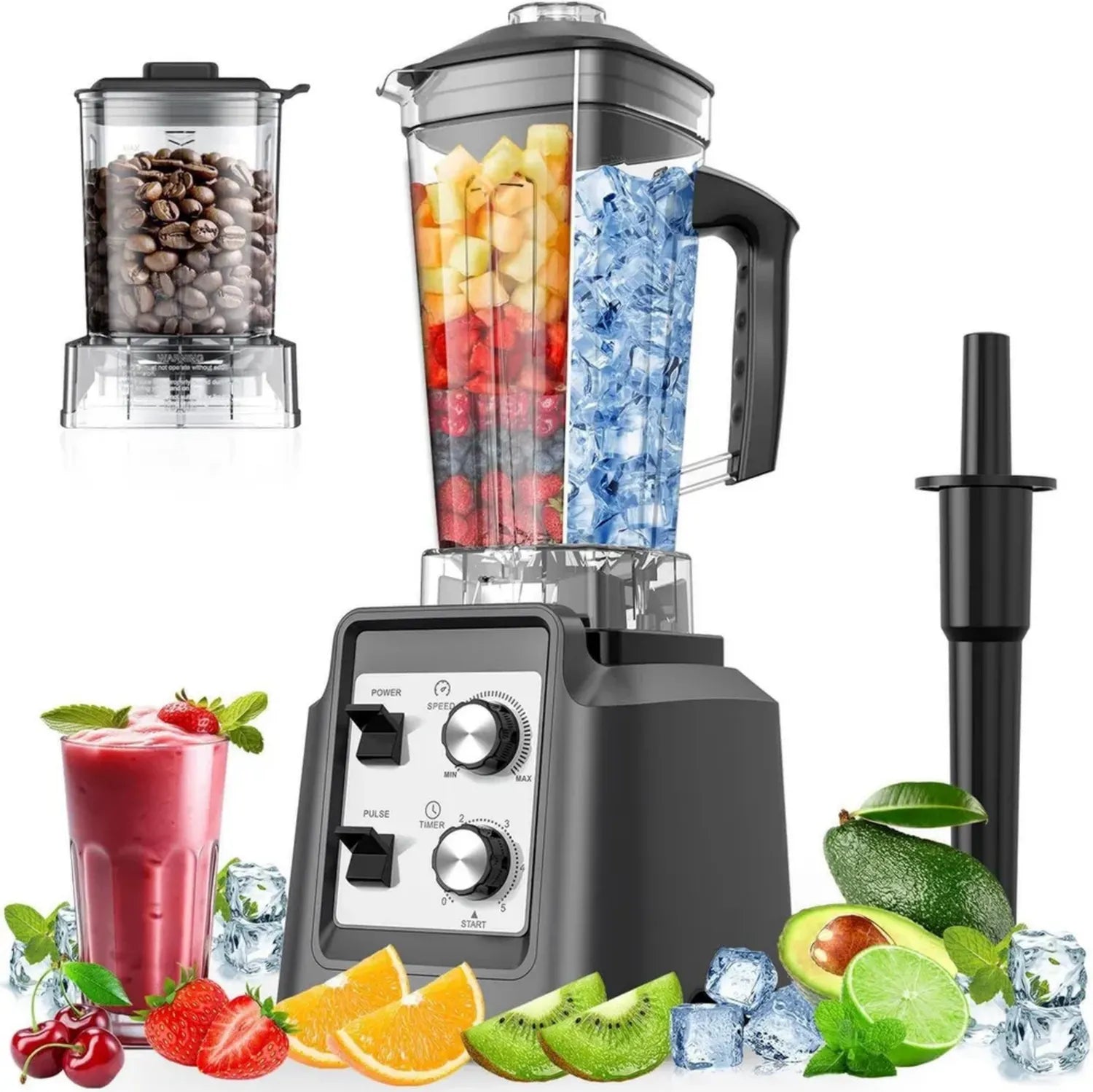 Teendow Hochleistungs-Standmixer, 1800W, 2L Behälter & 600ml Mühle, Eiszerkleinerer, BPA-frei (Silber)