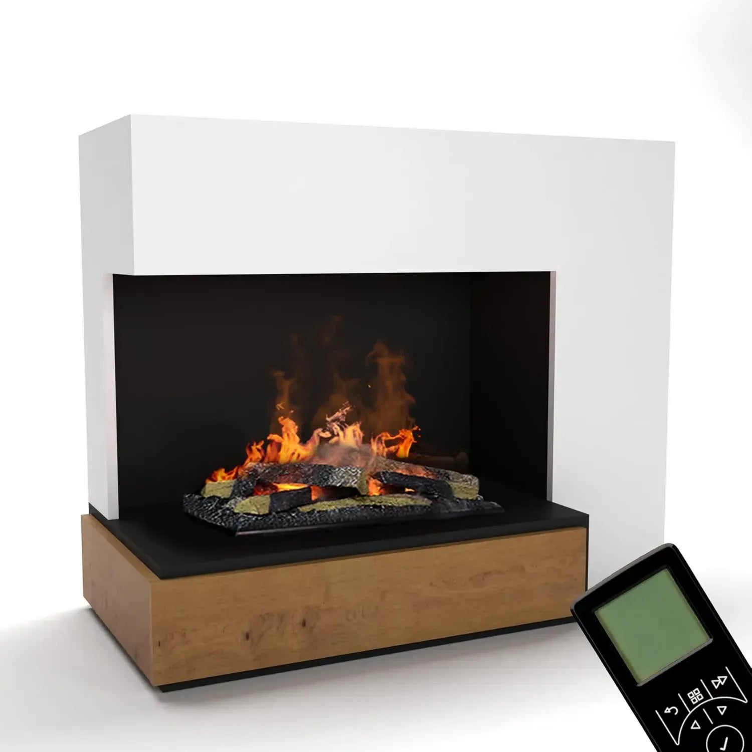 GLOW FIRE Elektrokamin PLANCK Links mit Opti-Myst Effekt, LED Flammen & Fernbedienung, 109x90 cm, Weiß