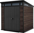 Keter Kunststoff-Gartenhaus 7x7 mit Doppeltür, wetterfest, abschließbar, inklusive Bodenplatte, 4,7 m², Rosenholz-Look