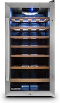 Klarstein Vivo Wine 26 Weinkühlschrank - 88L, Platz für 26 Flaschen, LED-Beleuchtung, Temperaturregelung, Edelstahl, Silber, beidseitige Türöffnung