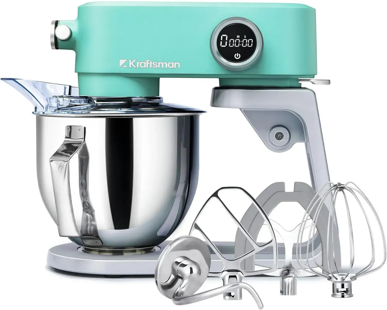 Multifunktionale Küchenmaschine 5L mit Edelstahlschüssel und 8 Geschwindigkeiten, inklusive Timer, Knethaken und Rührbesen (Blau)