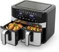 Doppelfach-Heißluftfritteuse 8,5L mit Sichtfenster, 2100W Airfryer mit Dual-Sync-Funktion