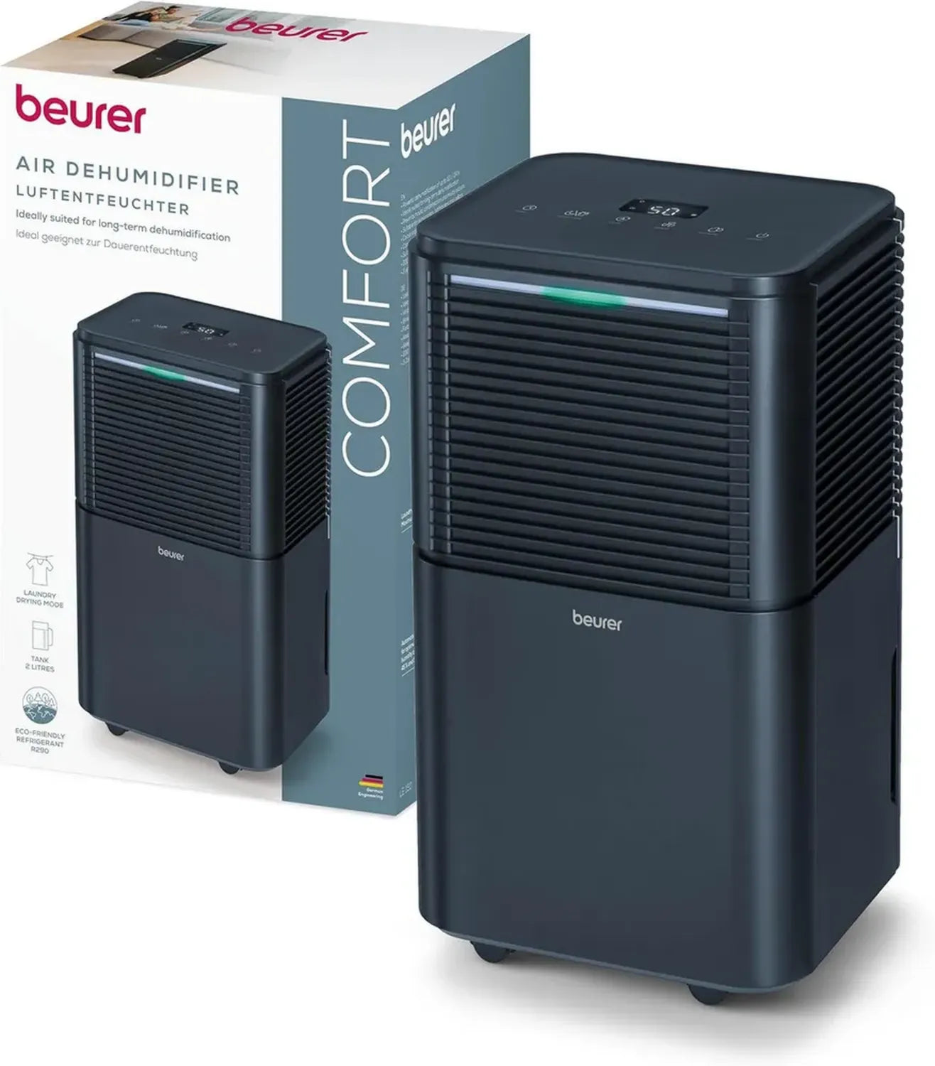 Beurer LE 150 Raumluftentfeuchter, 12L/24h, leise Nachtfunktion, Schimmelschutz, 2L Tank, für bis zu 30m²