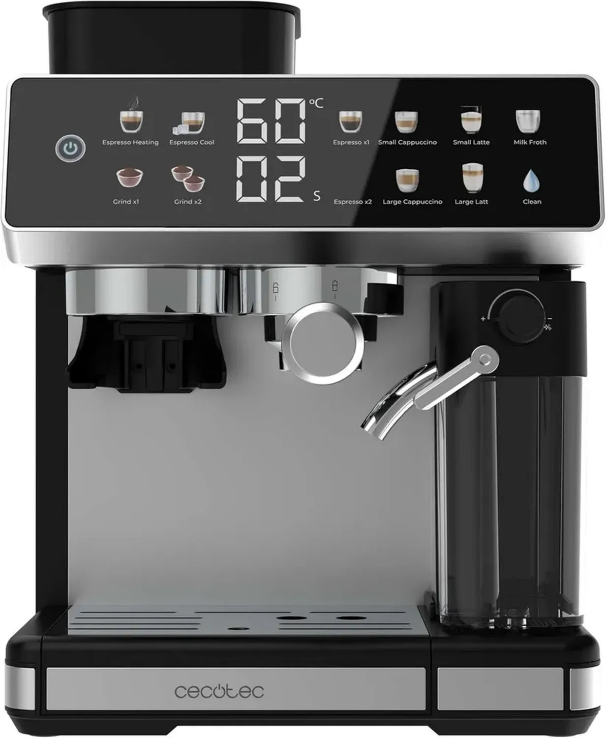 Cecotec Espresso Kaffeemaschine 20 Bar, 1350W, integrierte Mühle, großer Wassertank, Touchscreen, Selbstreinigungsfunktion
