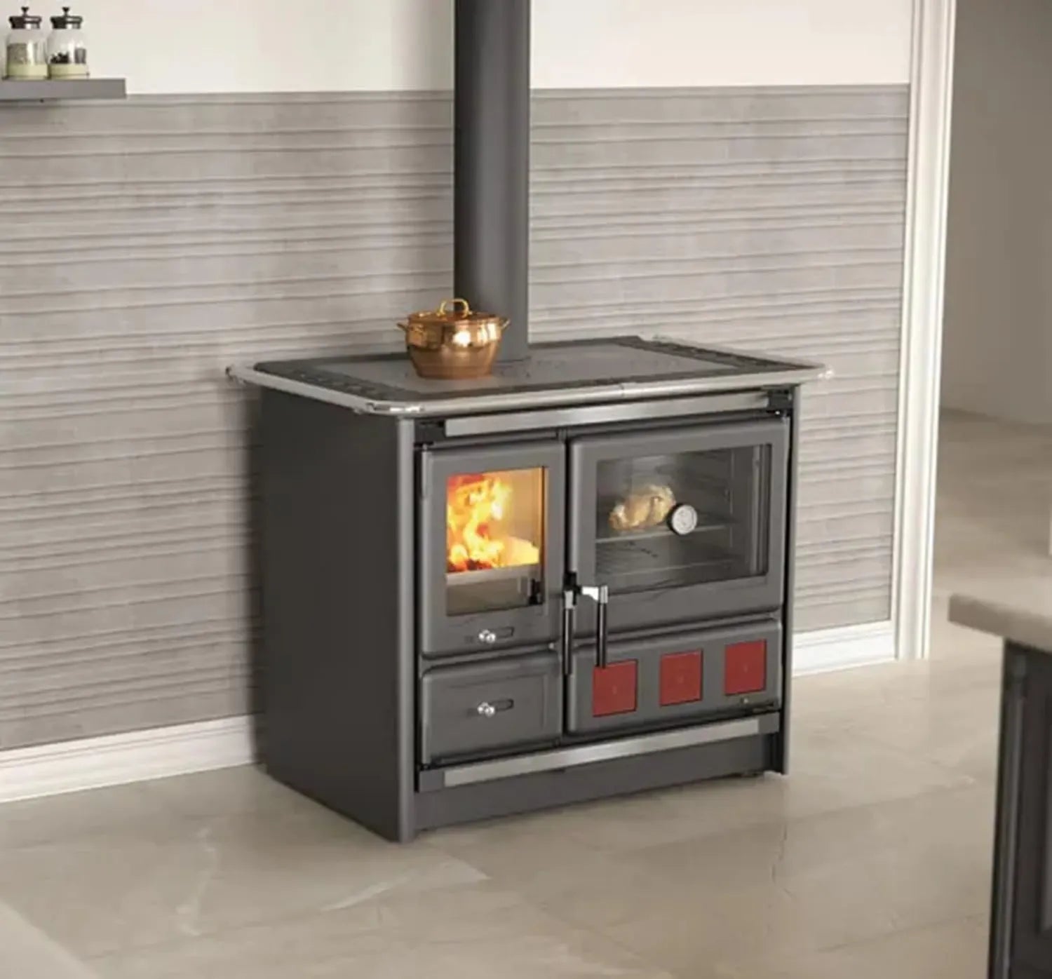 Nordica Rosa XXL 5.0 Holzofen mit Kochfunktion in Anthrazit