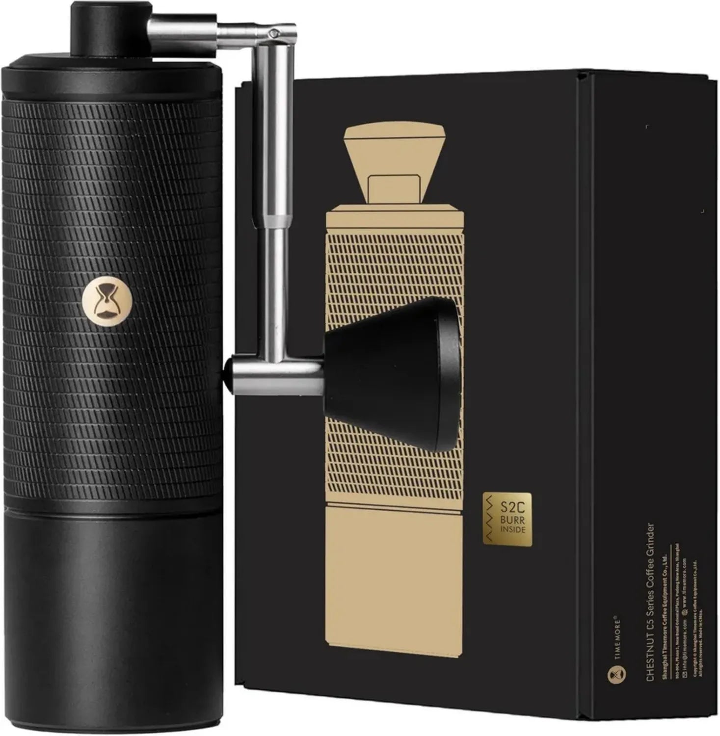TIMEMORE C5 ESP Pro Manuelle Kaffeemühle mit S2C-042-III Kegelmahlwerk, 0,015mm Präzision, Vollmetall-Design für Espresso, French Press und Pour Over - Schwarz