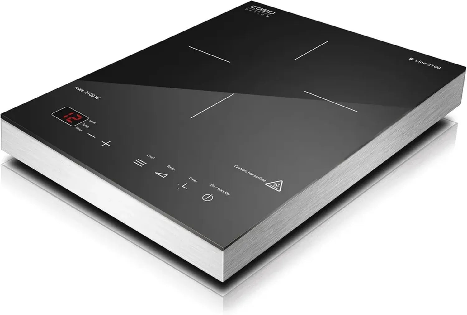 CASO S-Line 2100 Mobile Induktionskochplatte, Testsieger, präzise Temperaturkontrolle 60-240°C, Timer bis 180 Minuten, geeignet für Töpfe bis 24 cm, 2100 Watt