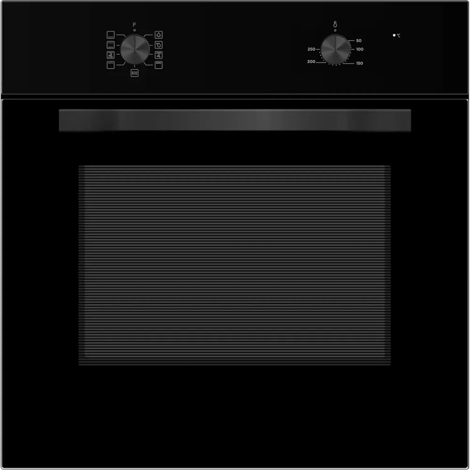 PKM Schwarzer Einbaubackofen, 65L, 8 Programme, Grill- und ECO-Funktion