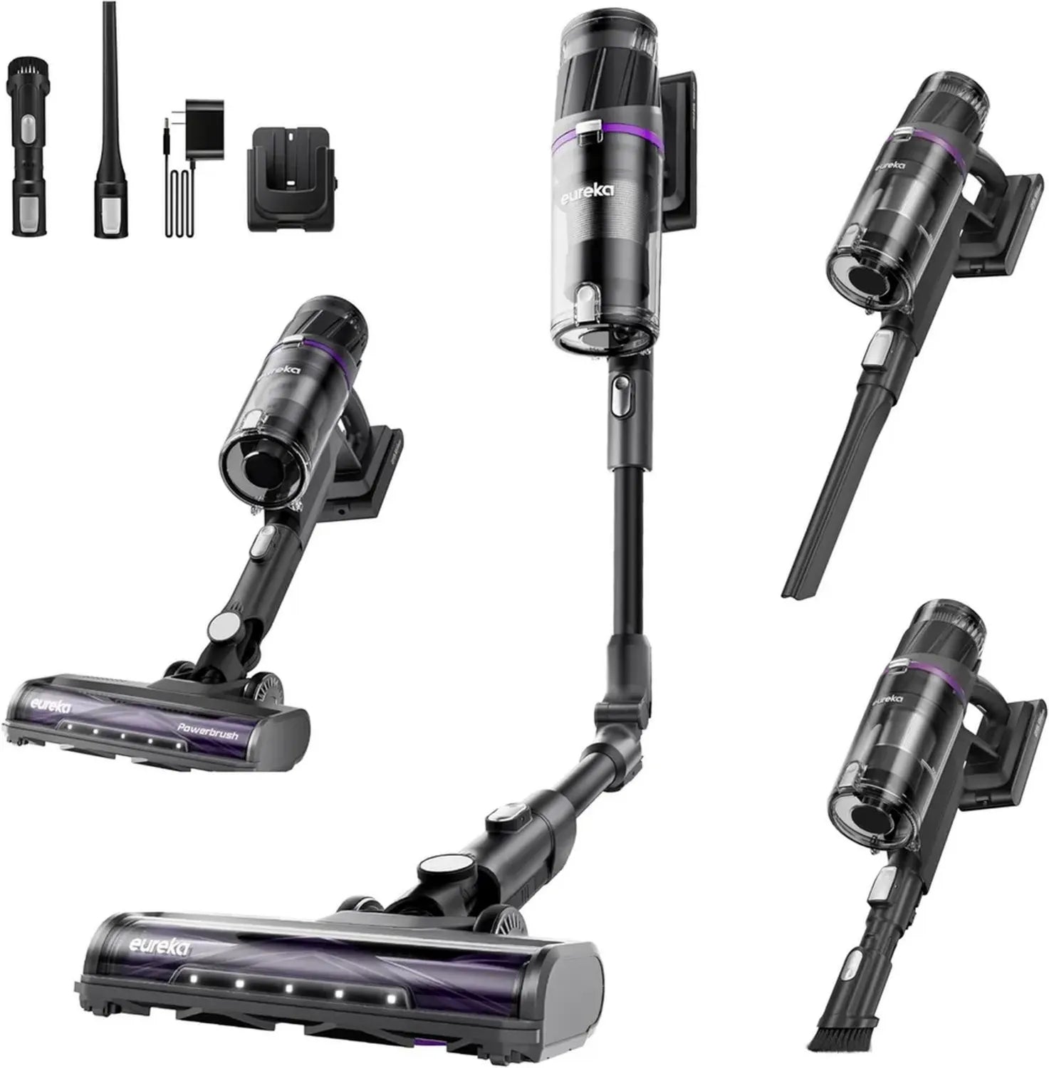 Kabelloser Eureka ReactiSense 530 Akku-Staubsauger, 4-in-1, 550W, bis zu 60 Min Laufzeit, Flexibler Gelenkschlauch, LED-Leuchte, Wandmontage, ideal für Allergiker und Tierhaare auf Hartböden