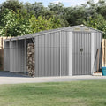 Metall Gartenhaus mit Geräteschuppen und Kaminholzregal, Wetterfest, Grau, 277x365,5x179 cm
