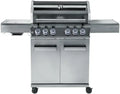 Hochleistungs-Gasgrill für Außenbereiche mit 4 Hauptbrennern, Seitenbrenner und Infrarot, rostfreier Edelstahl, 20,7 kW, dreiteilige Grillfläche, Sichtfenster und Thermometer