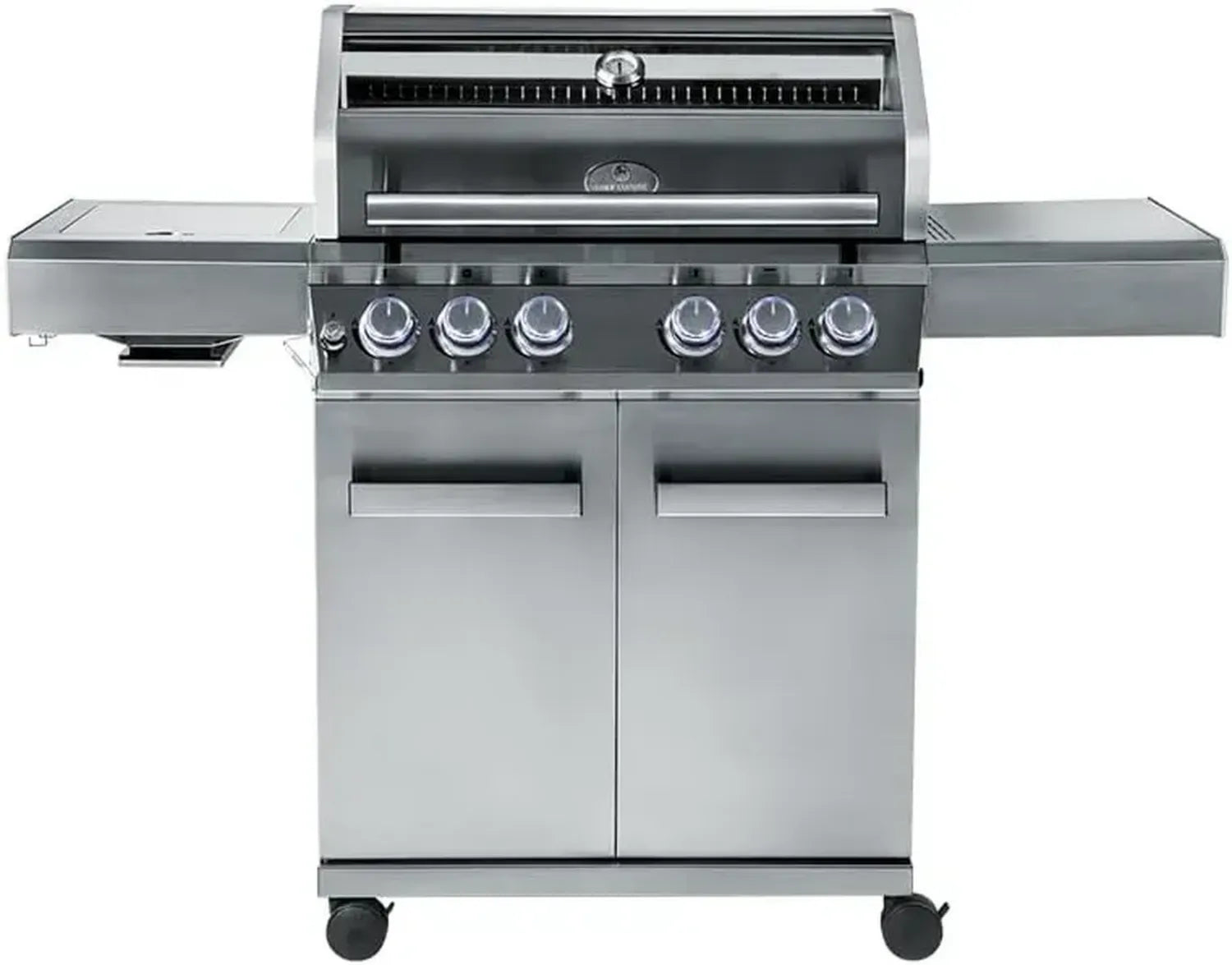 Hochleistungs-Gasgrill für Außenbereiche mit 4 Hauptbrennern, Seitenbrenner und Infrarot, rostfreier Edelstahl, 20,7 kW, dreiteilige Grillfläche, Sichtfenster und Thermometer