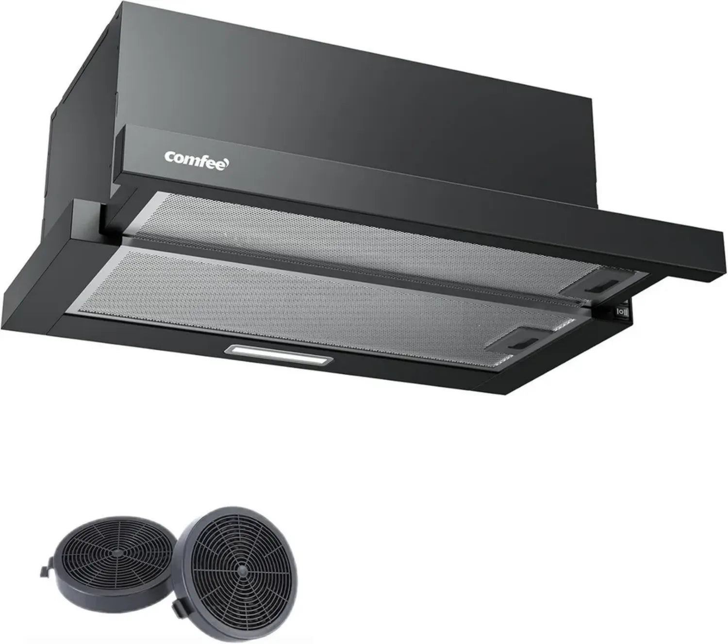COMFEE' 60cm Flachschirm-Dunstabzugshaube mit 400 m³/h Luftstrom, Umluftbetrieb, Schwarz