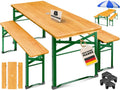 KESSER® Klappbare Bierzeltgarnitur 3-tlg., Wetterfeste Festzeltmöbel aus Holz mit 2 Bänken, Robuste Partygarnitur, 170x46x75cm mit Bodenschonern
