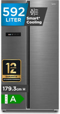 Midea Side-by-Side Kühlschrank 592 L - No Frost, Inverter, leise 35 dB, Multi-Air-Flow, SuperCool & Freeze, Blau-Stahl