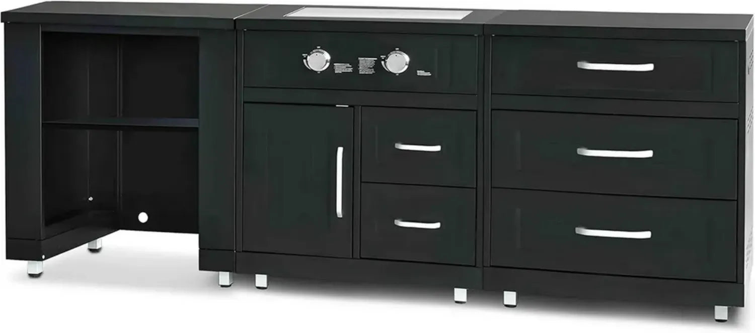 Oviala Gartenküche, 3-teiliges Set, Gaskocher, Edelstahl, grau