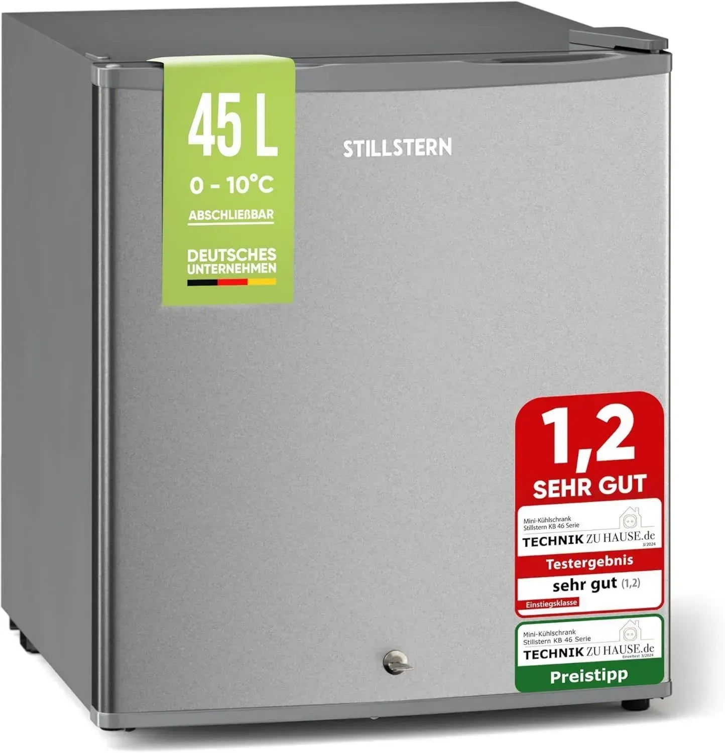 Stillstern Mini-Kühlschrank 45L, leise & abschließbar, mit Gefrierfach, ideal für Wohnung & Hotel