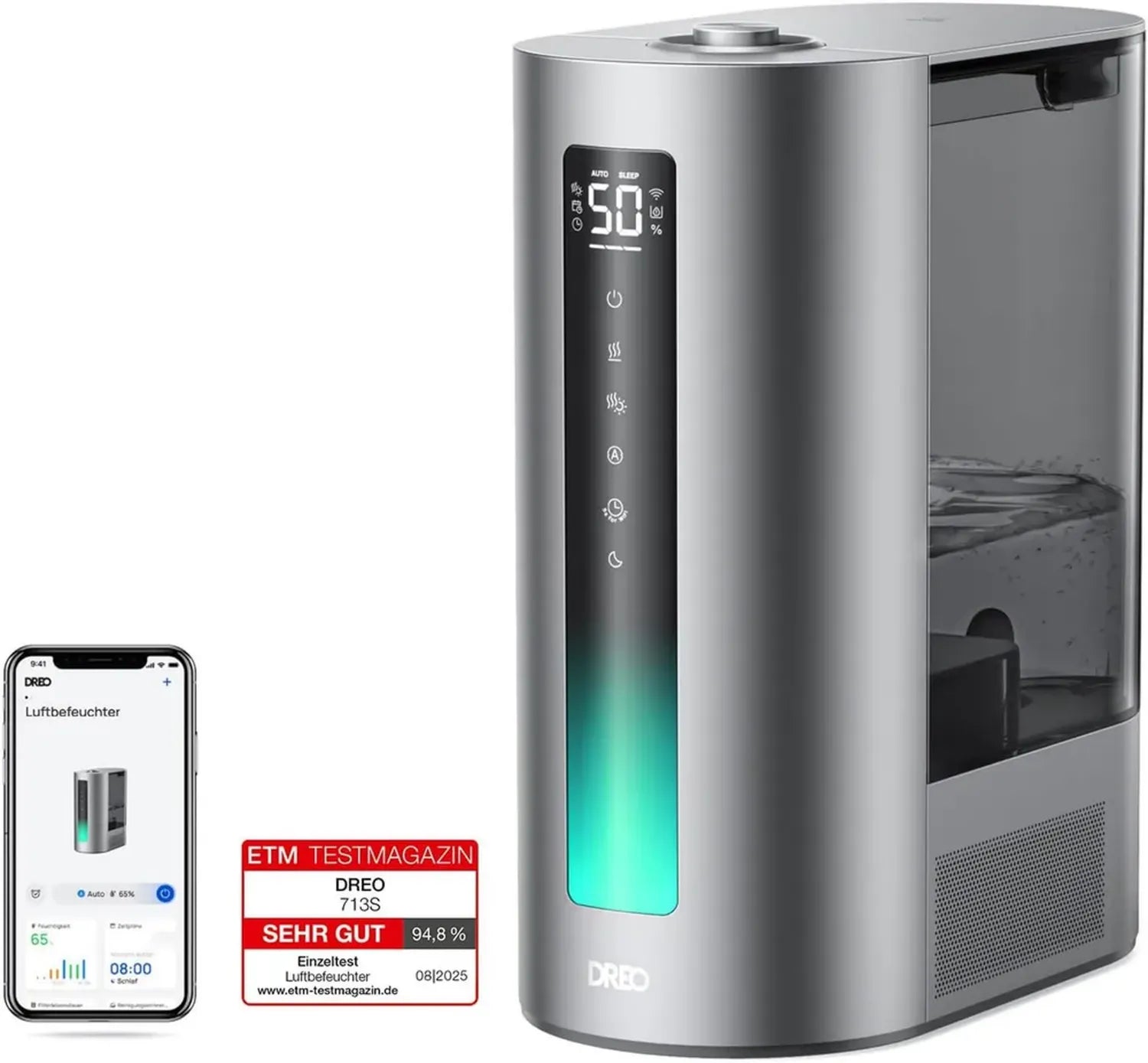 Dreo 6L Intelligenter Luftbefeuchter für große Räume mit Warm- und Kaltnebel, bis zu 60 Std. Betriebsdauer, genauer Feuchtigkeitsmesser, Aromafunktion, Alexa-kompatibel
