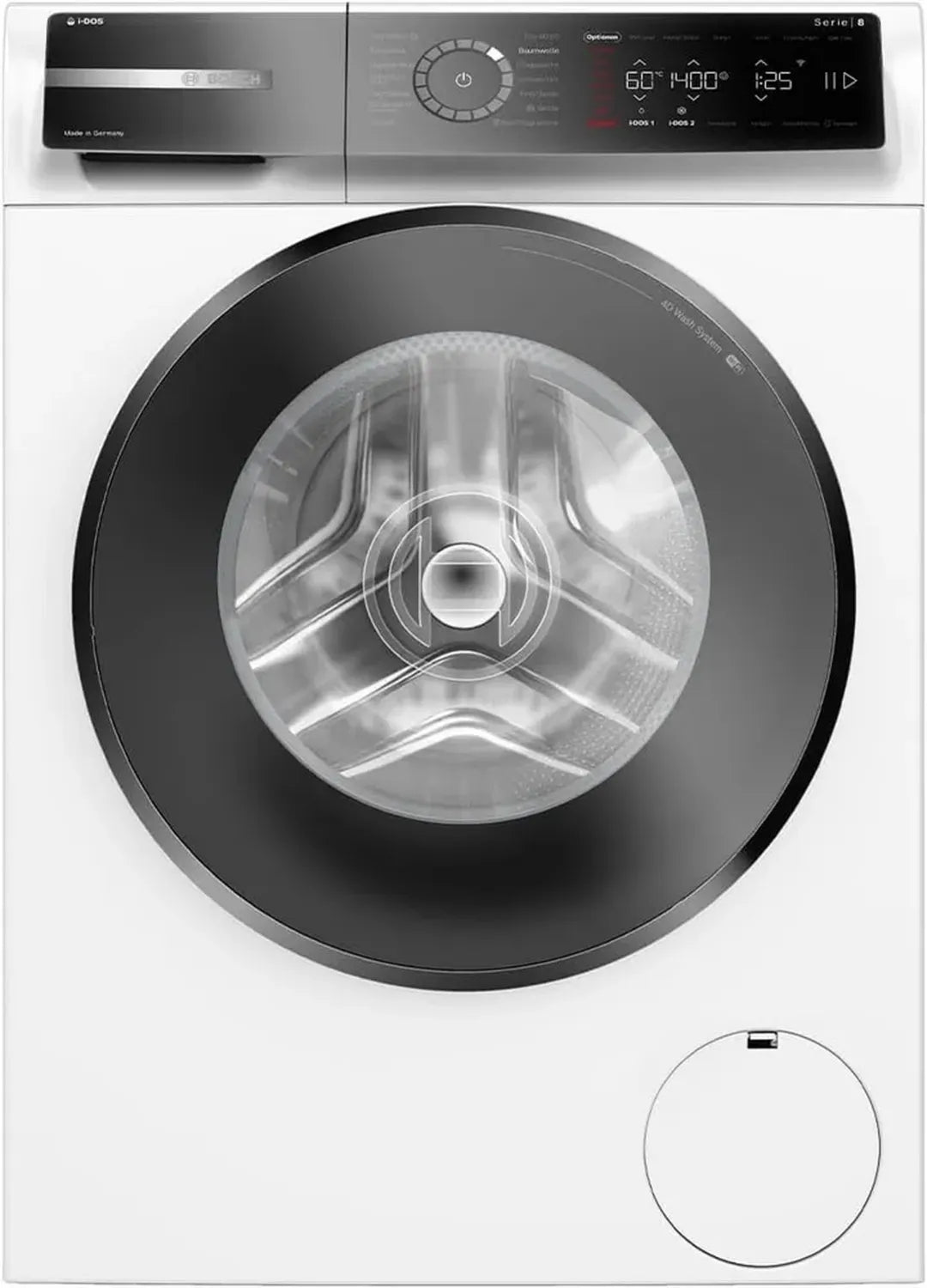 Bosch Waschmaschine Serie 8, 9 kg, 1400 U/Min, i-DOS mit Waschmittelscan, Anti-Mikroplastik, Fleckenautomatik, Iron Assist, SpeedPerfect, Hergestellt in Deutschland
