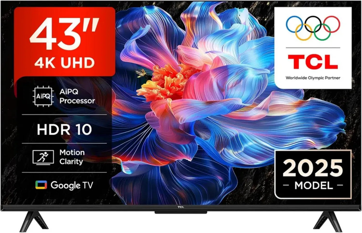 TCL 43V6C 43 Zoll 4K UHD Smart TV – Dolby Vision, HDR10+, Google TV, HDMI 2.1, Sprachsteuerung via Alexa & Google Assistant