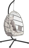 SONGMICS Höhenverstellbarer Hängesessel mit Gestell, Klappbarer Korbsessel für Indoor und Outdoor, mit Seitentasche und Kissen, Weiß