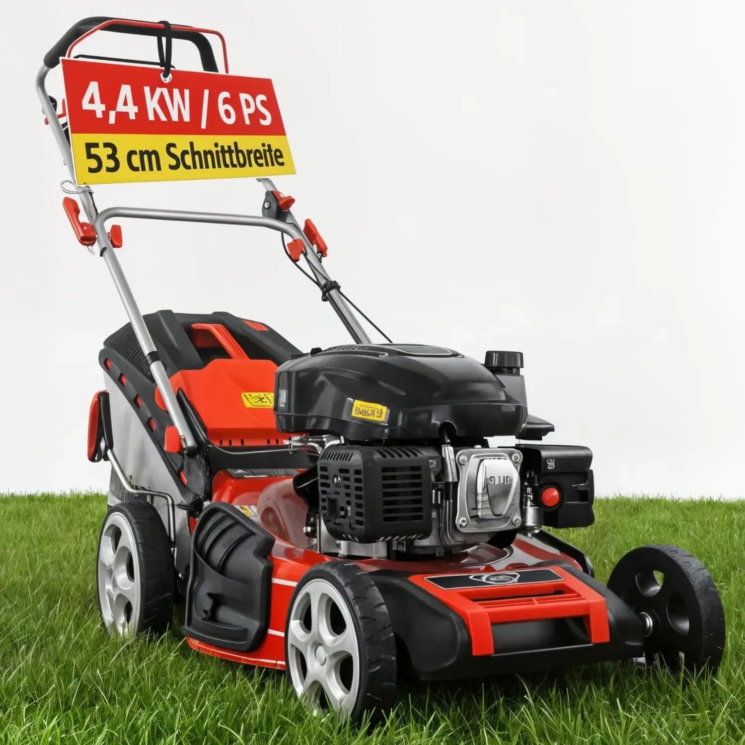 HECHT Benzin-Rasenmäher 5-in-1 mit 4-Takt Eco Motor, 53 cm Schnittbreite und 75 l Fangkorb
