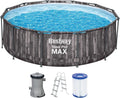 Bestway Stahlrahmenpool Set mit Filterpumpe, 366 x 100 cm, Holzoptik Eiche, rund