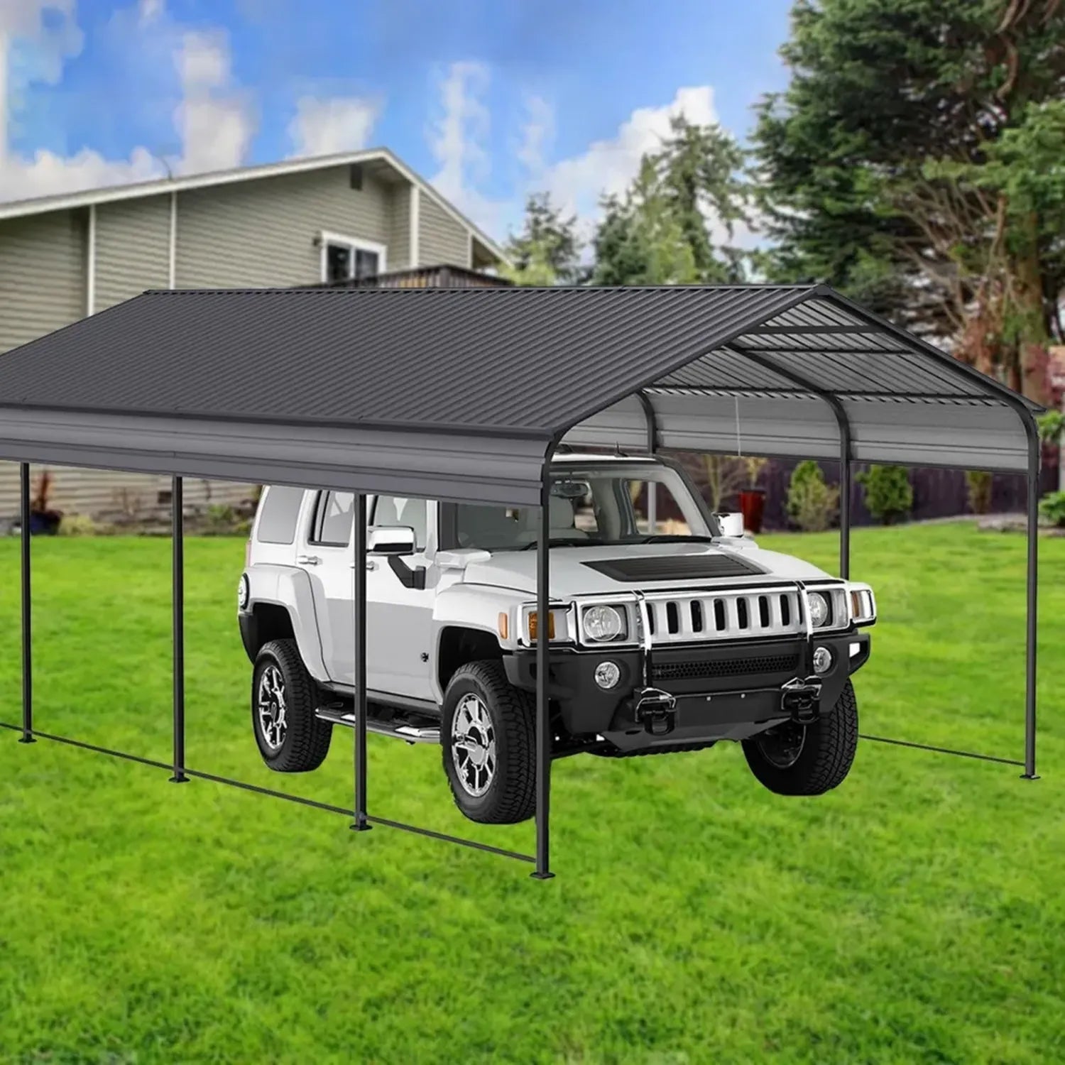 Metall-Carport mit stabilem Stahlrahmen, wetterfestes Dach, extra groß für starken Wind und Regen geeignet