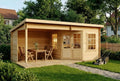Massivholz Gartenhaus Carl-28, Geräteschuppen mit 28 mm Wandstärke, Komplettset inkl. Montagematerial, Abmessungen 598x300 cm, Pultdach