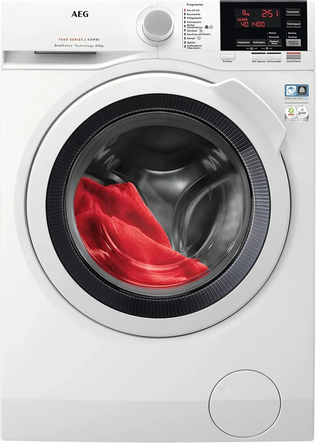 AEG Waschtrockner, DualSense – Sanfte Pflege, 8 kg Waschkapazität, 5 kg Trocknung, Energieklasse D, Nachlegefunktion, Mengenautomatik, ProSteam Auffrischen, 1600 U/min, Weiß
