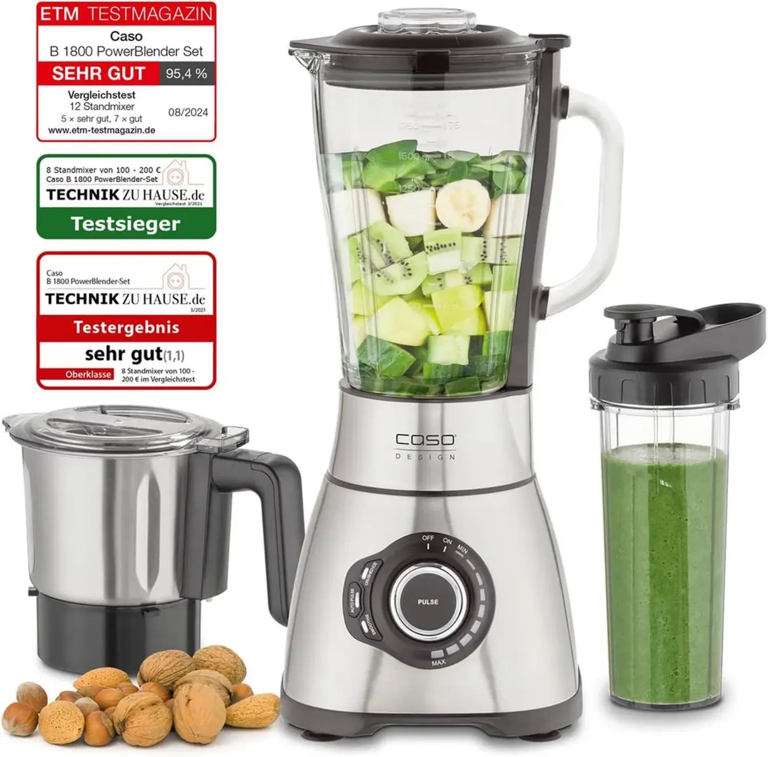 Hochleistungsmixer CASO B 1800 mit Glas, 1,75 L, inkl. Trinkflasche, Edelstahldesign