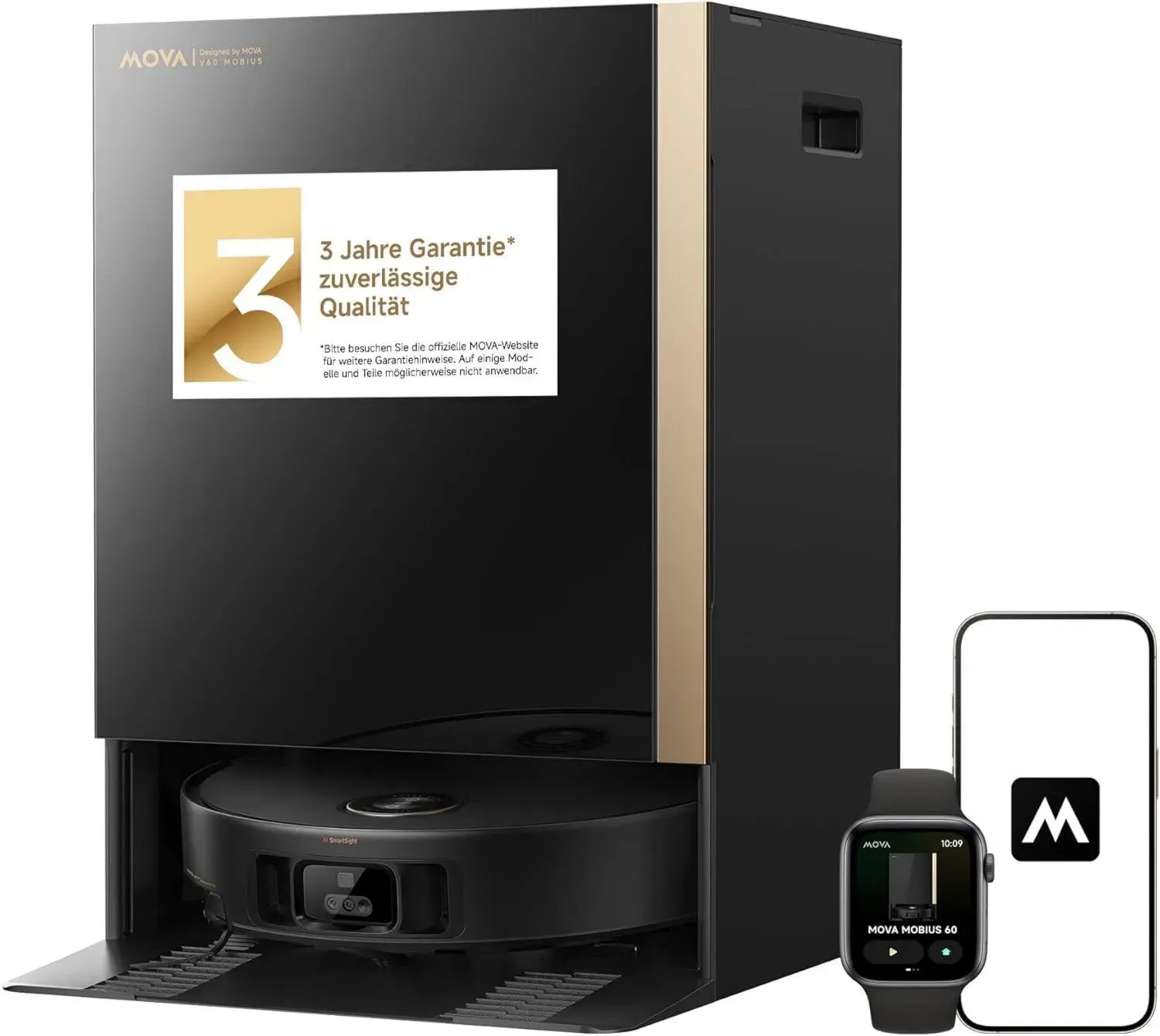 Mova Mobius 60 Staubsaugerroboter mit MopSwap-Technologie, 30.000 Pa Saugkraft, dynamischem Rückhaltesystem, 8 cm Hindernisüberwindung, intelligenter Navigation und 100 °C PTC-Heizung für Mopp-Reinigung