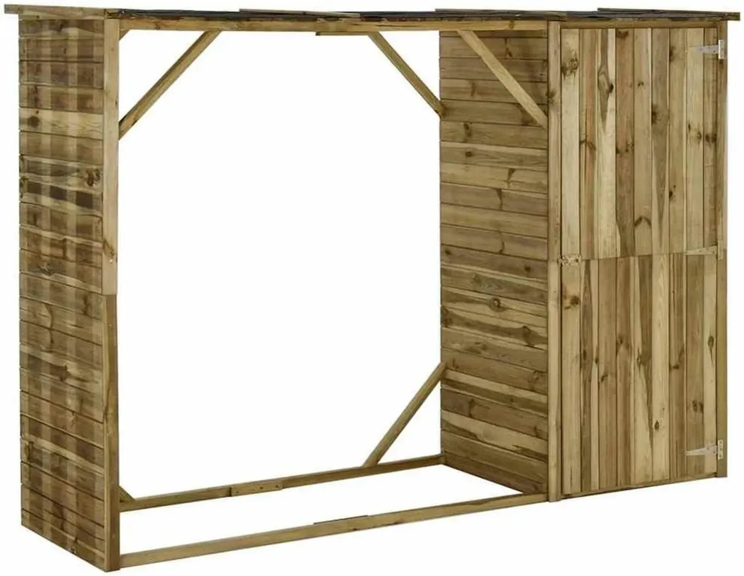 2-in-1 Gartenschuppen und Kaminholzregal aus Kiefernholz, 253x80x170cm