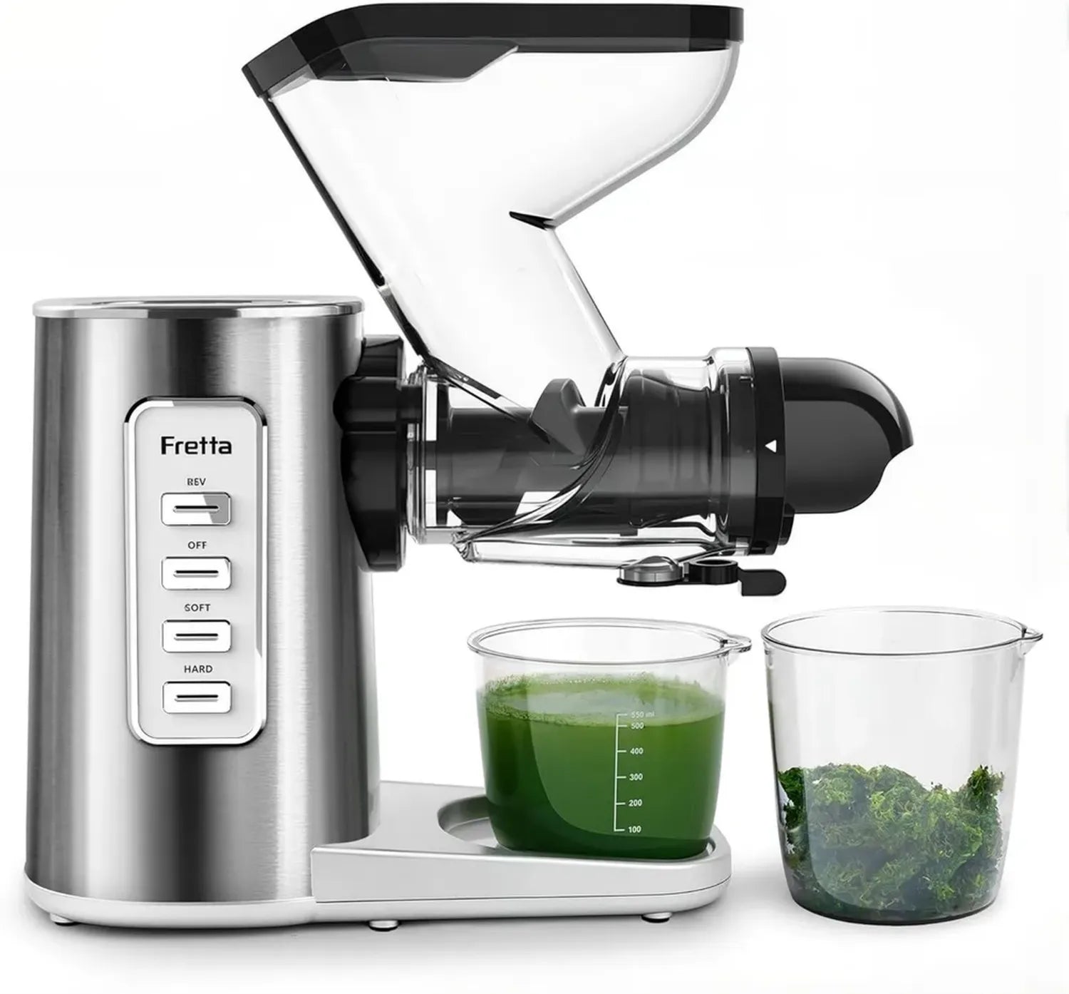 Fretta Slow Juicer – Premium Edelstahl Entsafter für Obst & Gemüse, 200W Kaltpress-Technologie, große 76MM Öffnung, hohe Saftausbeute, leicht zu reinigen, BPA-frei