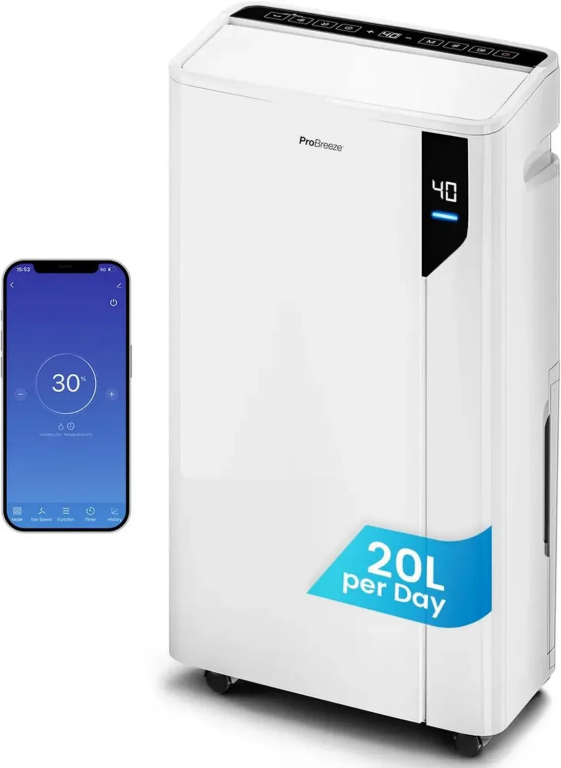 20L Pro Breeze Elektrischer Luftentfeuchter mit Feuchtigkeitssensor und Wäschedemodus, ideal gegen Schimmel für Räume bis 35m²