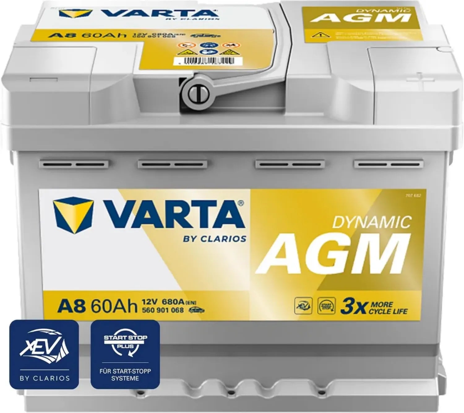 VARTA AGM Autobatterie 12V 60Ah 680A - Ideal für Start-Stopp-Systeme und hohe Energieleistung