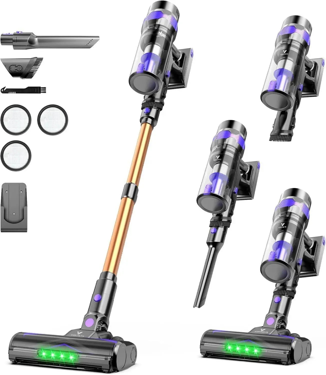 Kabelloser 500W Staubsauger mit 60Kpa, Display & Anti-Tangle-Bürste, ideal für Tierhaare, Hartböden und Teppiche