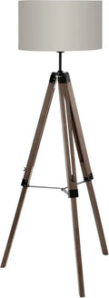 Vintage Stehlampe Lantada aus Holz und Textil, E27, Dunkelbraun/Taupe