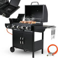 Premium Gasgrillwagen mit 4+1 Brennern und Seitenkochfeld, Thermometer, Impulszündung, große Grillfläche, mobile BBQ-Küche